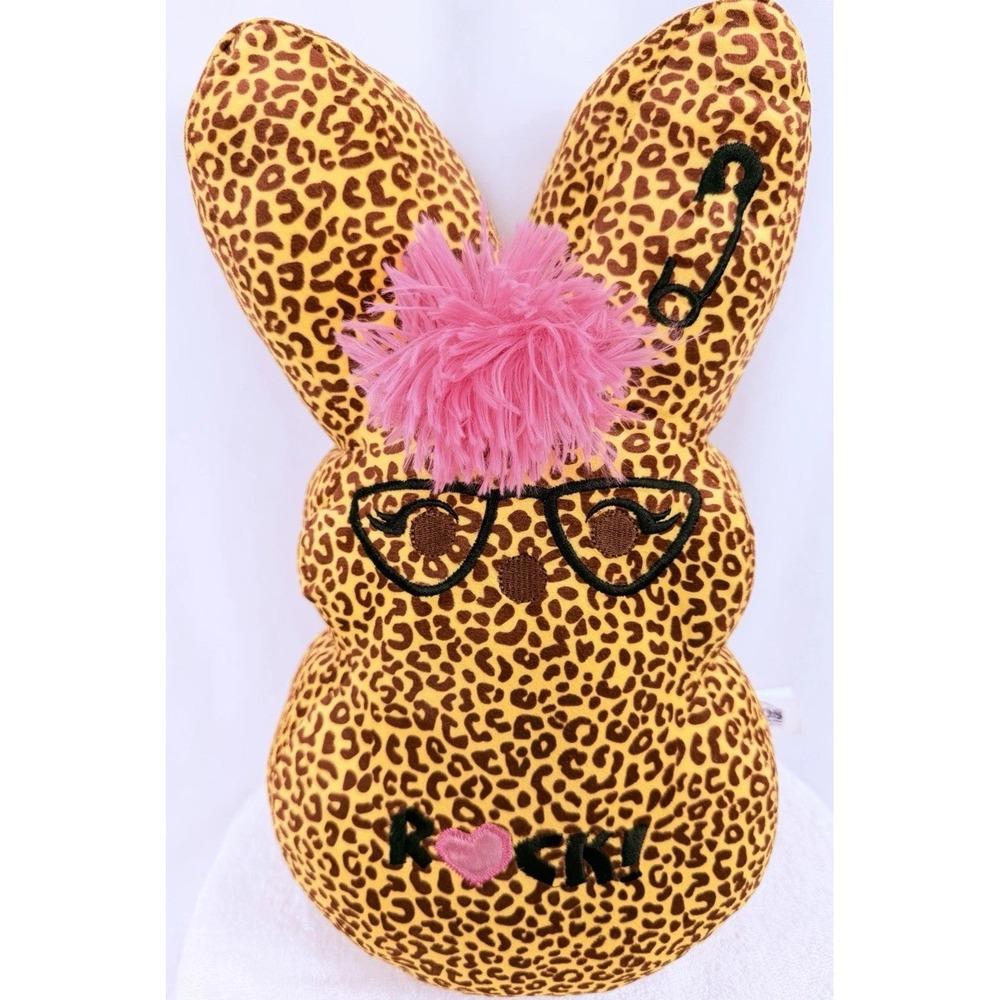 Peeps Rock Star Emo Bunny Plush 16 inch Yellow Leopard Print Pink Hair Dan Dee